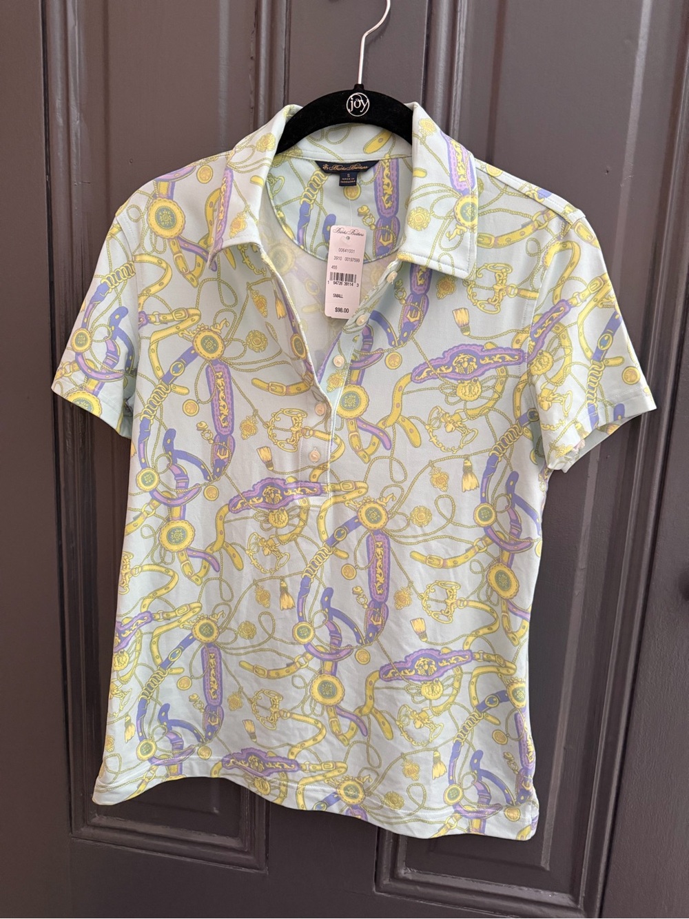 NWT Women’s Brooks Brothers Equestrian Print Polo Mint Green, Yellow & Purple